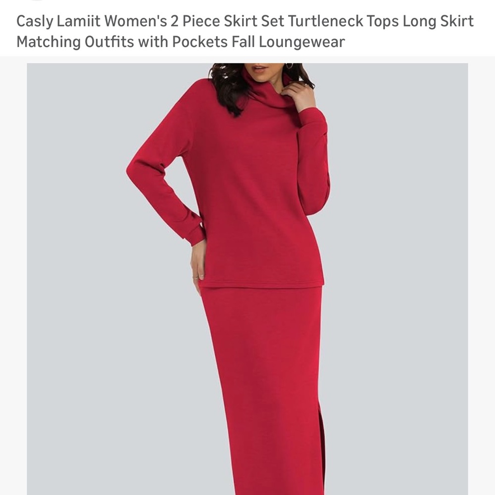 Red Turtleneck Top and Skirt Set